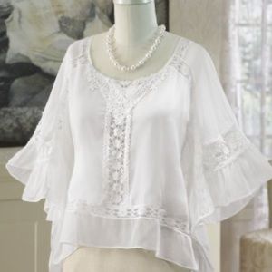 COPY - Midnight Velvet Pavlova Crochet Trim White Blouse 3X
